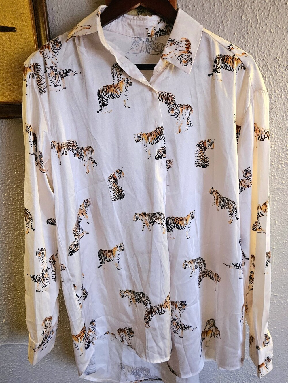 White Button-Up Tiger Print Blouse